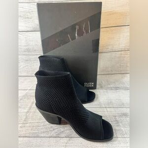 Eileen Fisher Croft Stretch Knit Open Toe Bootie Sz 5 Black Stretch Knit Shoes